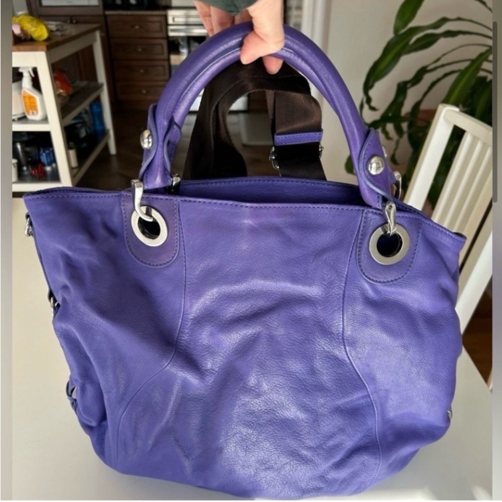 Vintage Fenn Wright Manson Purple Tote Bag with Leather Finish